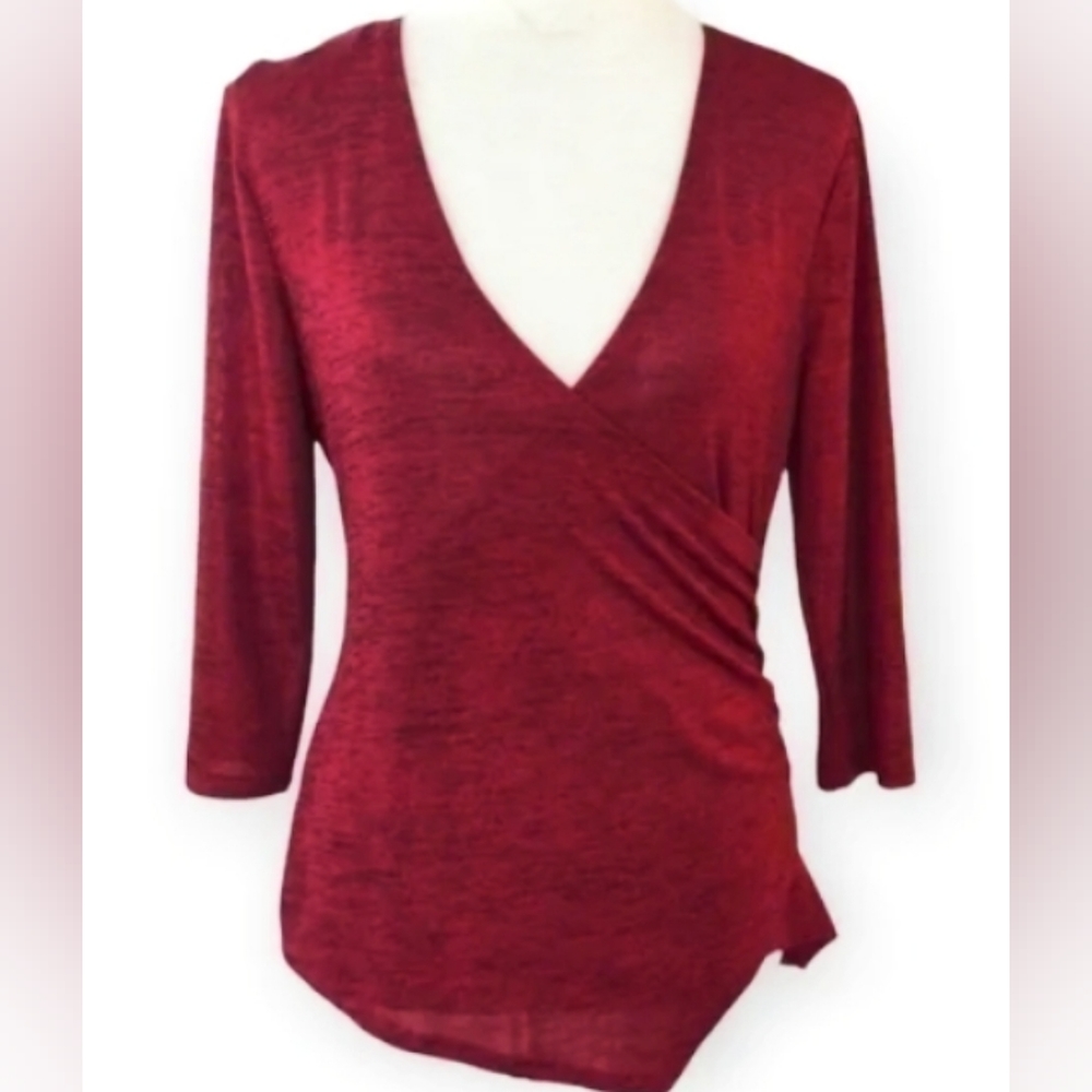 Jennifer Lopez. Women's Burgundy Wrap Loose-Fit Blouse. *Size